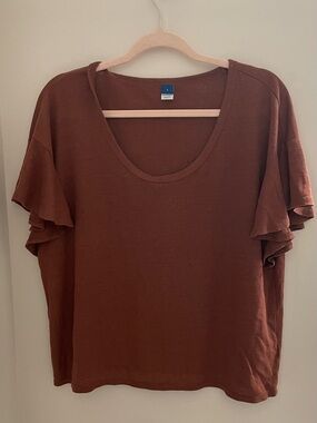 Old Navy Rust Ruffle Sleeve Scoop Neck Tee